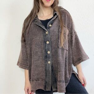 Oli & Hali Black Mixed Mineral Washed Short Sleeve Button Down Shirt Jacket